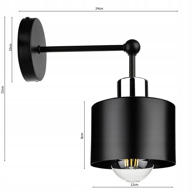 Kinkiet Lampa Ścienna LX- 1034 Czarna + Chrom 1x E27 LEDLUX
