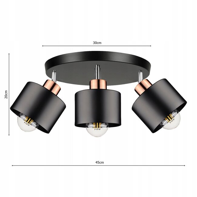 Lampa Sufitowa LX- 1040 Czarna + Miedź 3x E27 LEDLUX