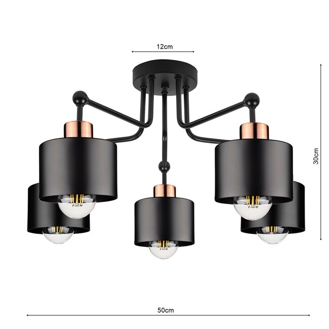Lampa Sufitowa LX- 1099 Czarna + Miedź 5x E27 LEDLUX