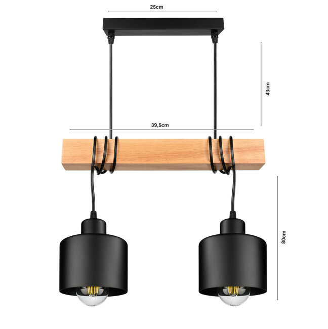 Lampa Wiszaca LX- 1394 Czarna + Drewno 2x E27 LEDLUX