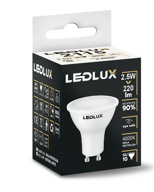 Żarówka LED GU10 2,5W = 25W 220lm 4000K LEDLUX