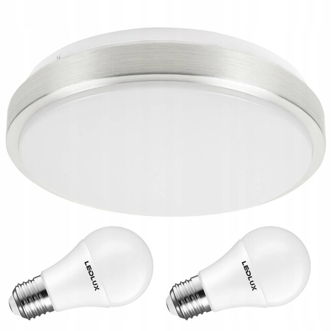 Zestaw Plafon Lampa Sufitowa LX- 923 Biały- Srebrny + 2x Żarowka LED E27 A60 10W=100W 1000lm 4000K LEDLUX