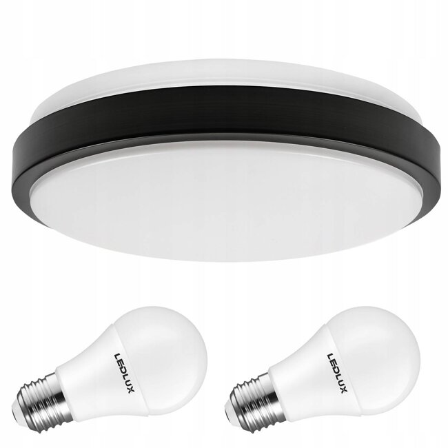 Zestaw Plafon Lampa Sufitowa LX- 924 Biały-Czarny + 2x Żarówka LED E27 A60 10W = 100W 1000lm 3000K LEDLUX