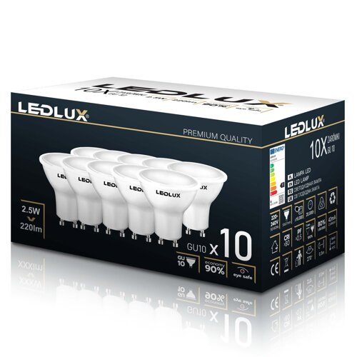 10x Żarówka LED GU10 10W = 90W 850lm 3000K LEDLUX