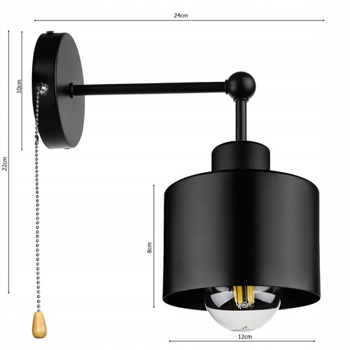 Kinkiet Lampa Ścienna LX- 1034 Czarna z Włącznikiem 1x E27 LEDLUX