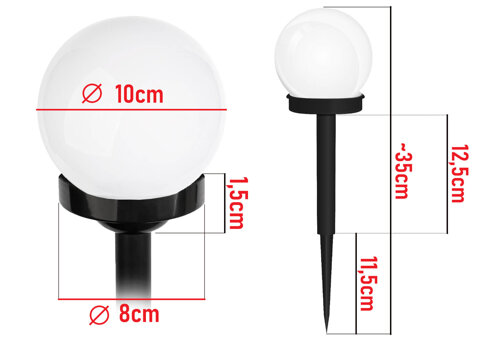 Lampa Solarna LED biała kula 10cm LSOL-001 LEDLUX