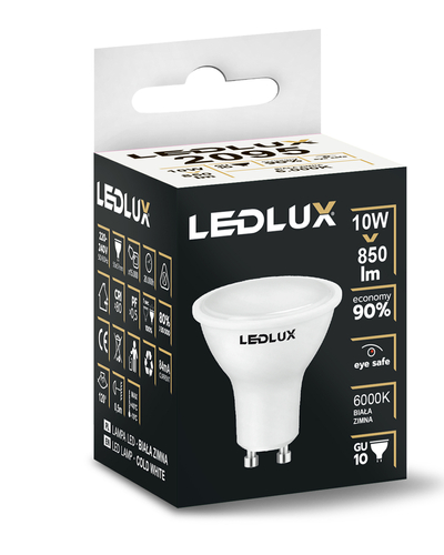 Żarówka LED GU10 10W = 90W 850lm 6000K LEDLUX
